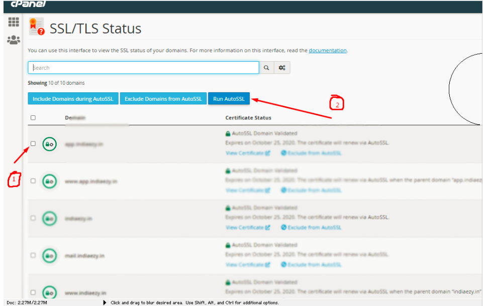 Select domain ans click on run ssl .Information