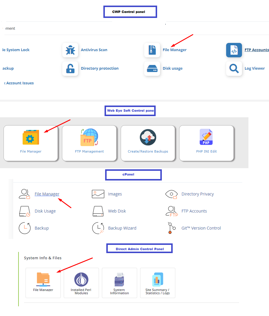 login control panel to Open file manager 