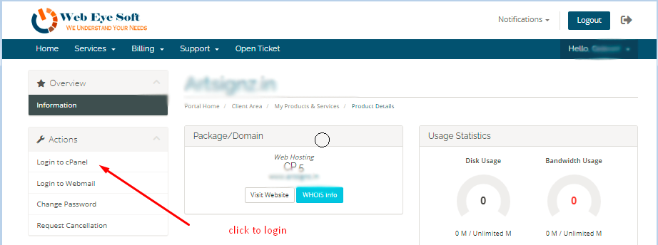  Login cPanel from client area