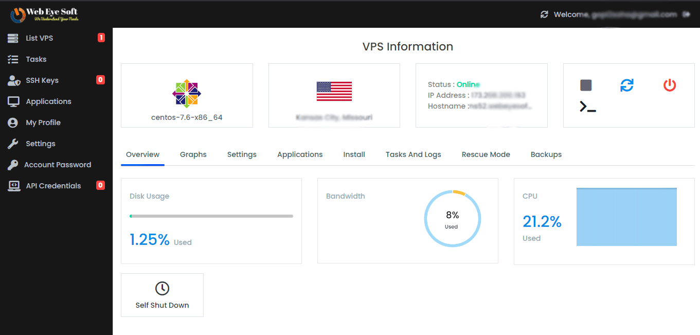 vps panel to manage your VPS